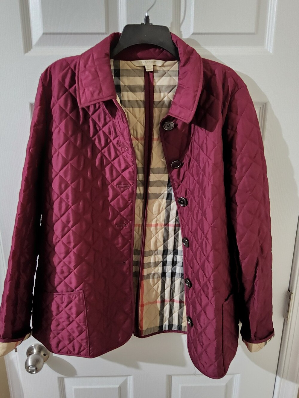 Burberry Brit Women's Fernleigh Quilted Button Trench-Jacket in berry, Size M